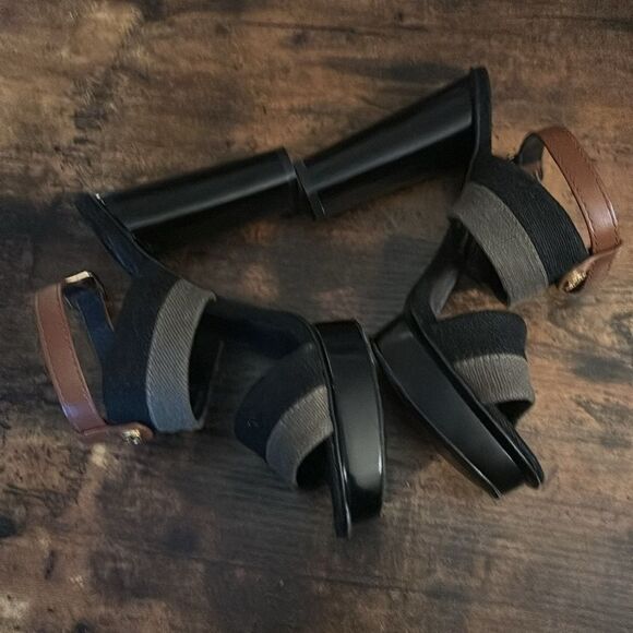 Tory Burch Stripped Canvas/ Leather Platform Sandal Size 9 - Picture 3 of 9